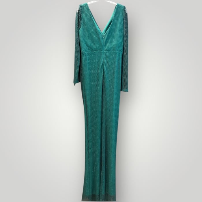 Rochie din Plasă Brodată Sclipitoare, cu Decolteu în V și Drapaj [4]