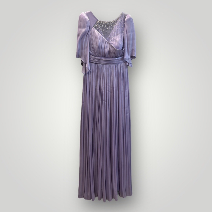 Rochie Maxi Glamour din Chiffon Plisat, cu Decolteu Împodobit cu Mărgele și Mâneci Fluture [2]