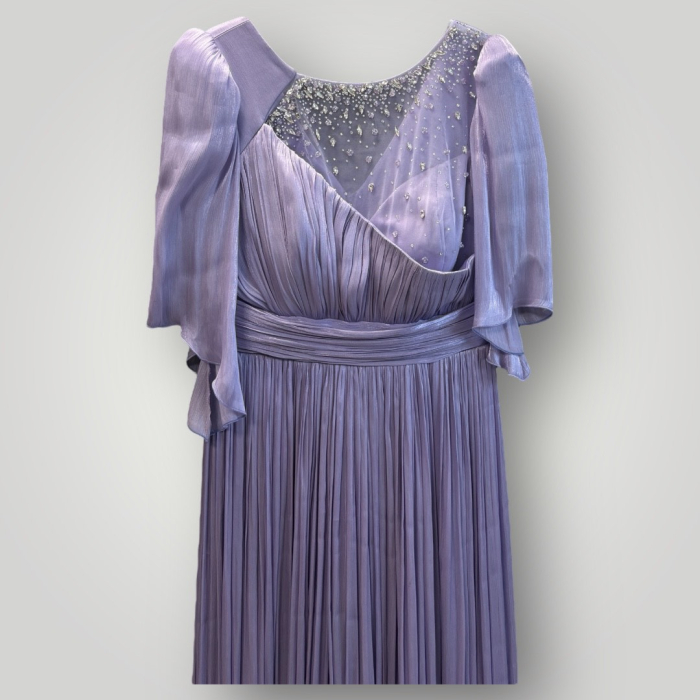 Rochie Maxi Glamour din Chiffon Plisat, cu Decolteu Împodobit cu Mărgele și Mâneci Fluture [3]