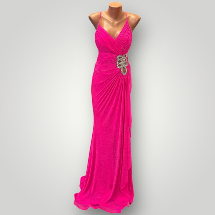 Rochie Sclipitoare cu Bretele Subțiri și Broșă Bijuterie [2]