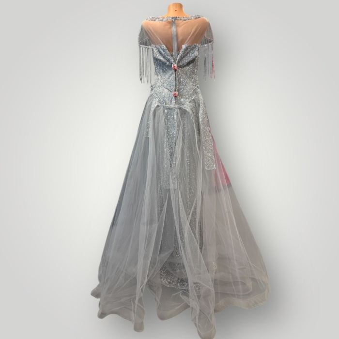 Rochie Tip Sirenă, din Tulle cu Glitter, Franjuri și Trenă Detașabilă [2]