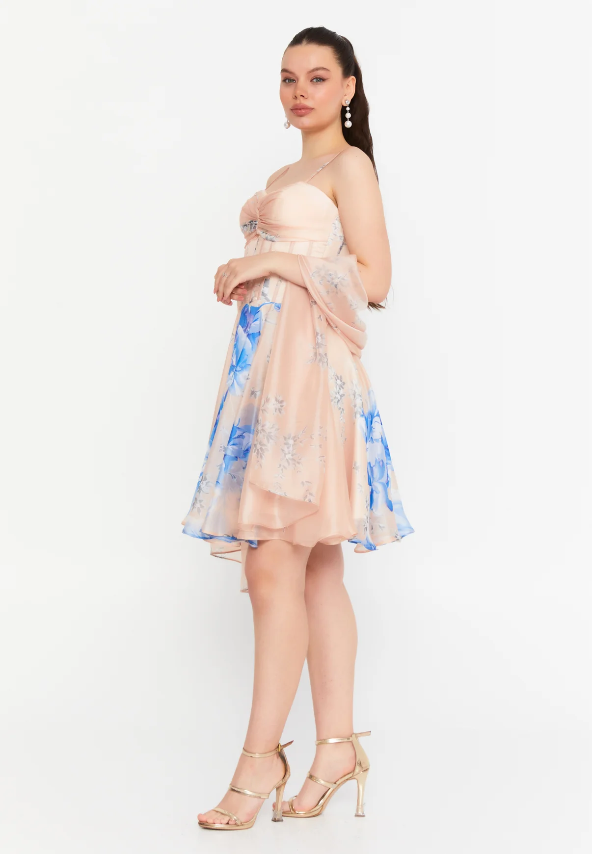 Rochie Cocktail cu Corset Satinat cu Imprimeu [2]