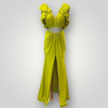 ochie Verde Lime cu Volane pe Umeri și Centură de Cristale [1]