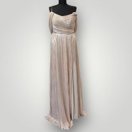 Rochie Nuanța Aur Pal, Bretele Subțiri Căzute pe Umeri, Plisată [1]