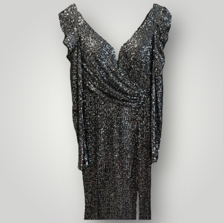 Rochie Maxi Strălucitoare din Paiete, cu Decolteu în V și Mâneci Lungi [1]