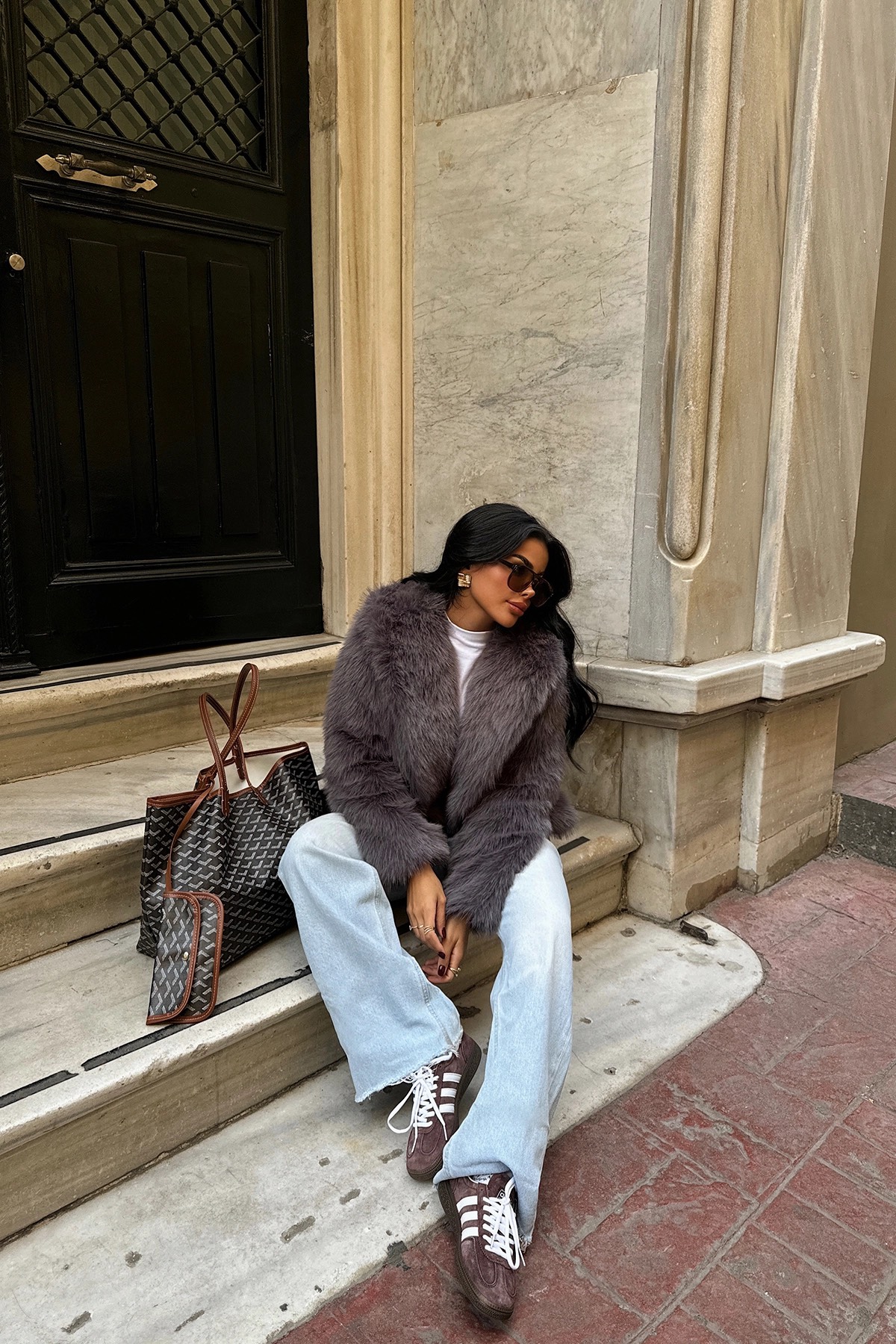 Haină din Blană Artificială Gri Antracit [5]