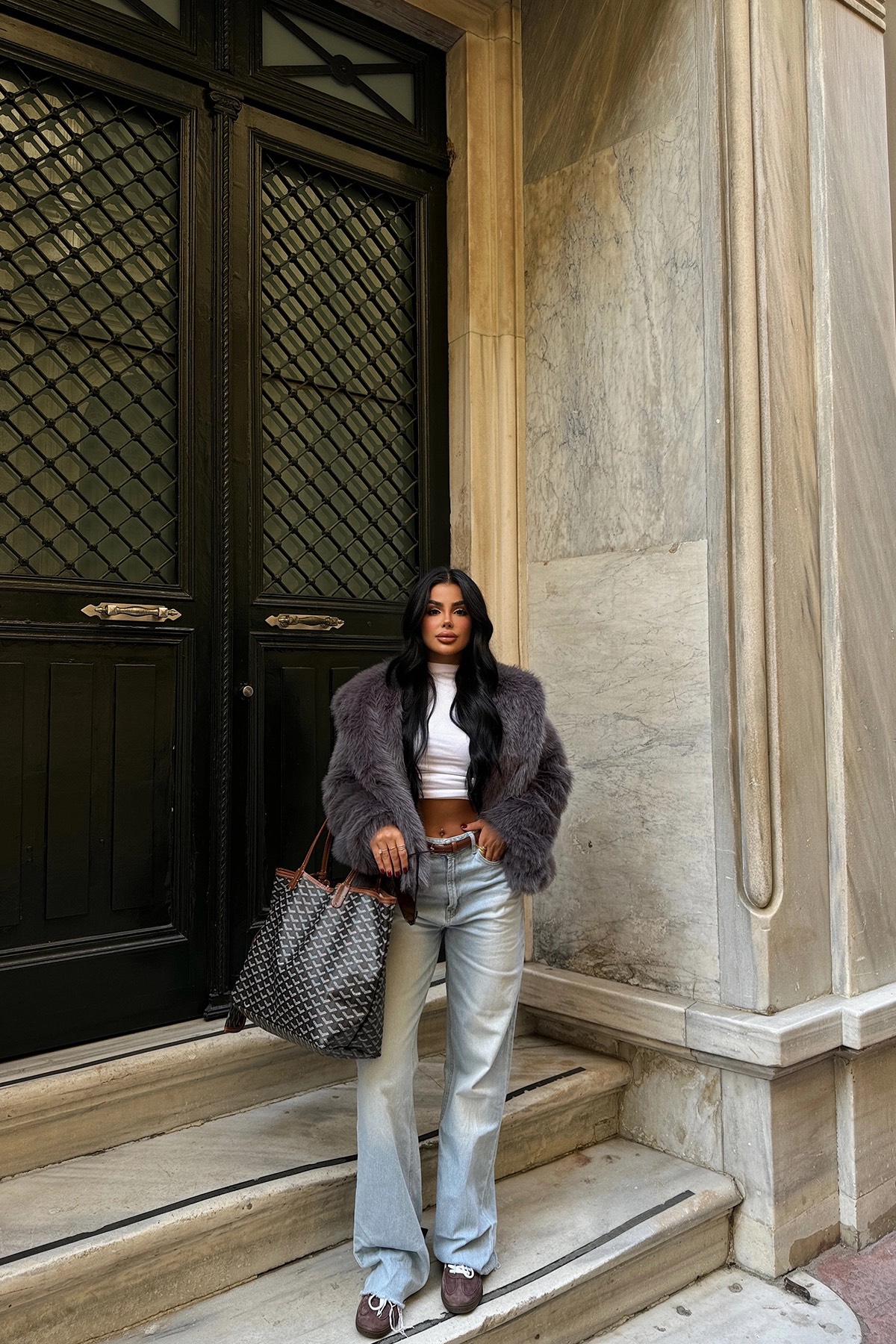 Haină din Blană Artificială Gri Antracit [2]