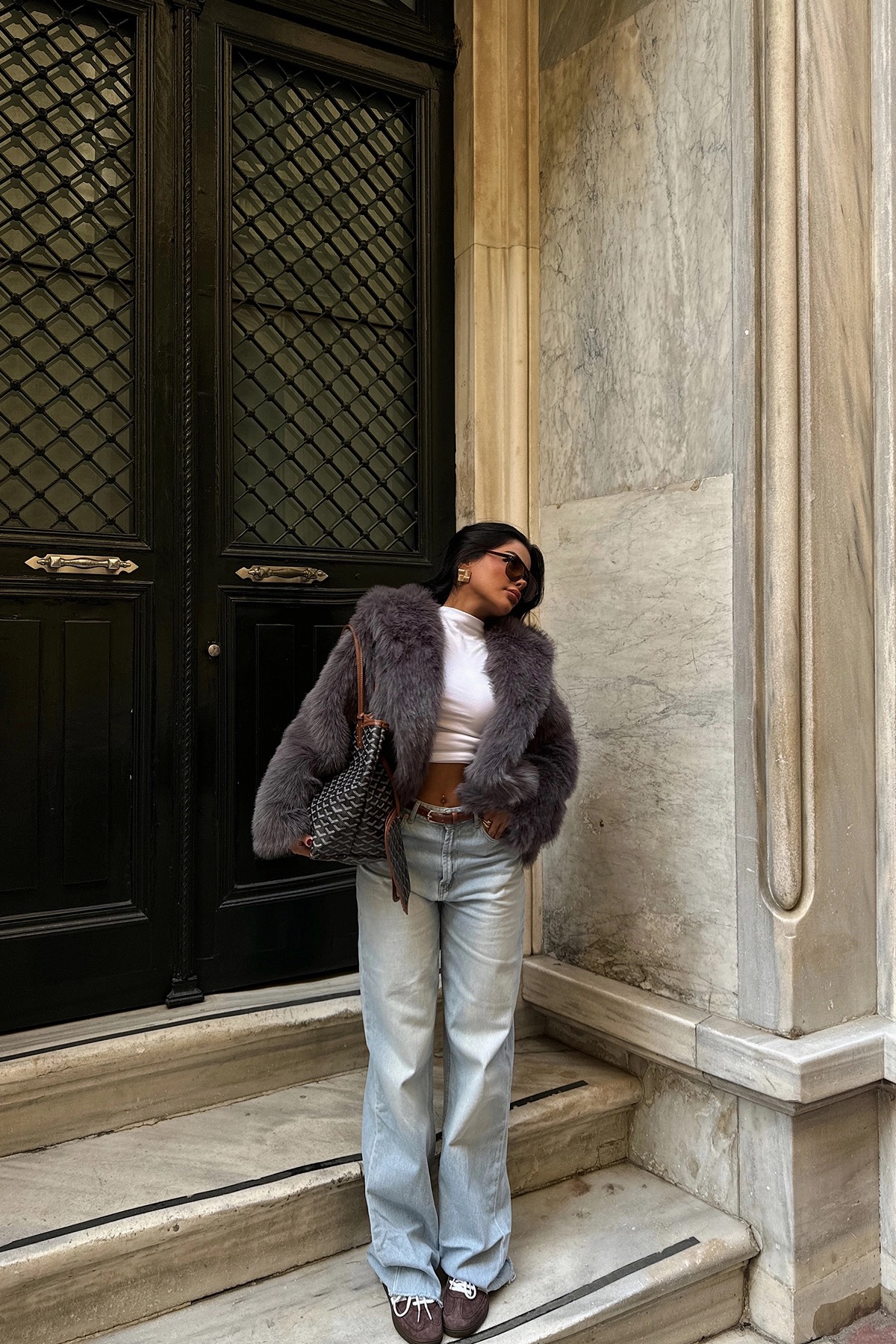 Haină din Blană Artificială Gri Antracit [3]