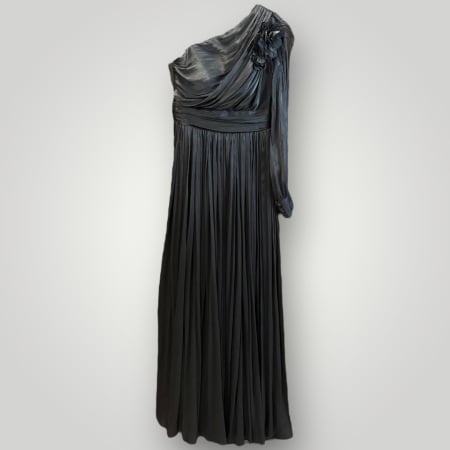 Rochie A-Line Neagră cu o Singură Mânecă [1]