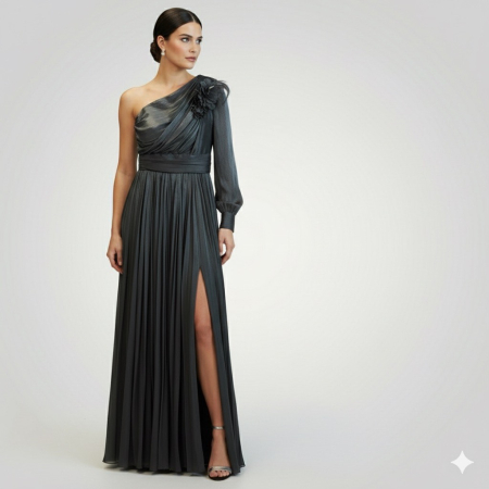 Produse - Rochie A-Line Neagră cu o Singură Mânecă