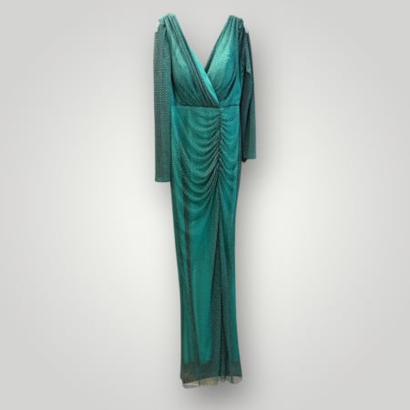 Rochie din Plasă Brodată Sclipitoare, cu Decolteu în V și Drapaj [1]