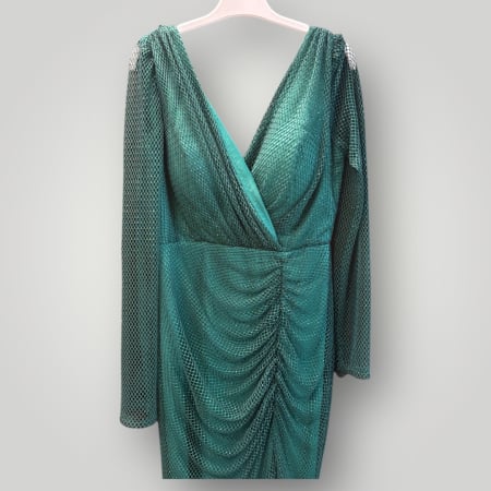 Rochie din Plasă Brodată Sclipitoare, cu Decolteu în V și Drapaj [2]