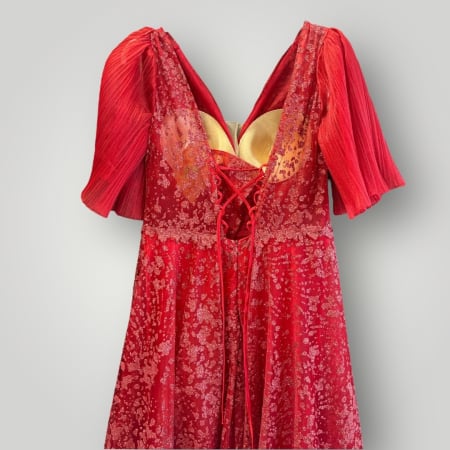 Rochie din Tulle Brodat cu Sclipiri, Mâneci Fluture Plisate, Roșie [4]