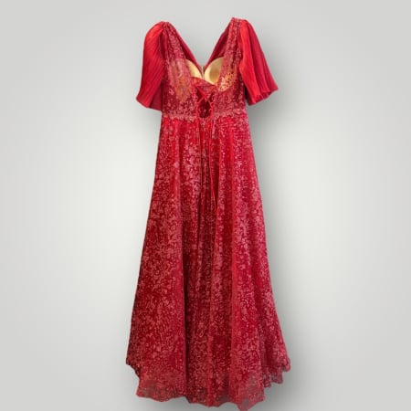 Rochie din Tulle Brodat cu Sclipiri, Mâneci Fluture Plisate, Roșie [3]