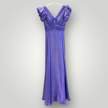 Rochie Eleganta Mov Cu Mâneci Fluture Plisată cu Accesoriu Floral [1]