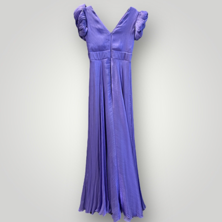 Rochie Eleganta Mov Cu Mâneci Fluture Plisată cu Accesoriu Floral [3]