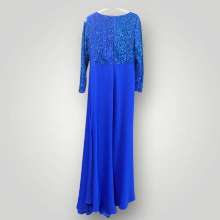 Rochie Maxi Elegantă din Elastan, Albastru Regal, cu Mâneci din Paiete și Bust Drapaj [2]