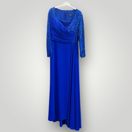 Rochie Maxi Elegantă din Elastan, Albastru Regal, cu Mâneci din Paiete și Bust Drapaj [1]
