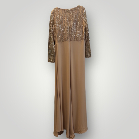 Rochie Maxi Elegantă din Elastan, Nude Auriu, cu Mâneci din Paiete și Bust Drapaj [7]