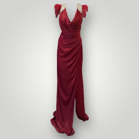 Rochie Maxi Glamour din Satin, cu Decolteu Drapaj și Detalii Luxoase pe Umeri [1]