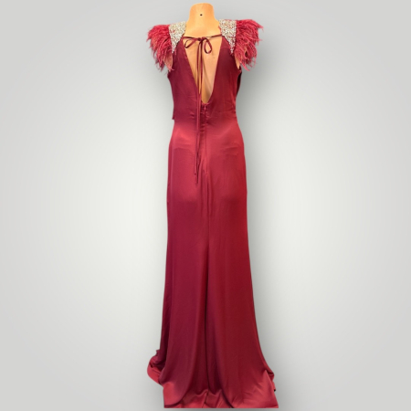 Rochie Maxi Glamour din Satin, cu Decolteu Drapaj și Detalii Luxoase pe Umeri [2]