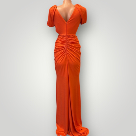 Rochie Portocalie cu Drapaj Petrecut și Cristale pe Talie [2]