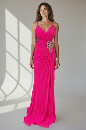 Produse - Rochie Sclipitoare cu Bretele Subțiri și Broșă Bijuterie