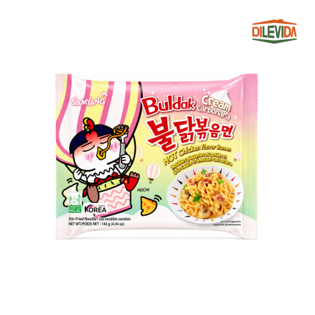 Produse asiatice - Samyang Buldak Cream Carbonara Ramen Instant Picant cu Branza Mozzarella 140g Editie Japoneza