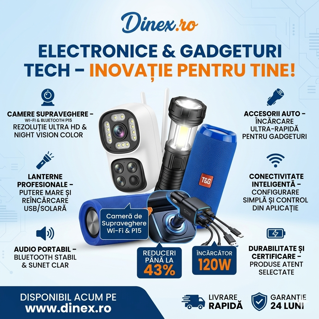 Electronice Dinex: lanterne, camere, boxe și accesorii auto la prețuri corecte