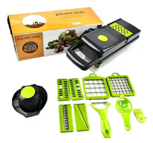 Set Multifuncțional de Tăiere și Feliere Legume, 15 Piese, Tocator Cuburi și Răzătoare Profesională [2]
