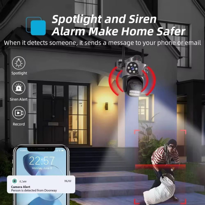 Titlu Produs: Cameră de Supraveghere Triplă Wi-Fi 5K, 3 Lentile, Zoom 5X, Night Vision Color, Audio Bidirecțional, Rezistentă la Intemperii IP66 [3]