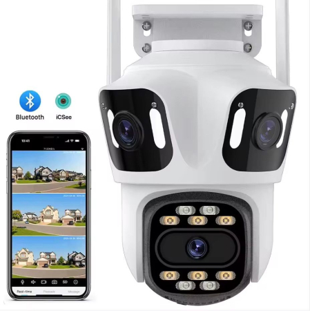 Electronice - Cameră de Supraveghere Wi-Fi & Bluetooth P15, 8X Ultra HD, 4 Lentile, Zoom 8X, Night Vision Color, Auto-Tracking