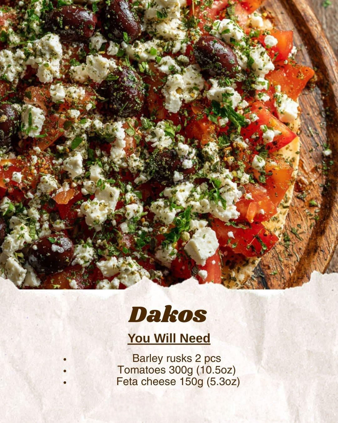Dakos — salata cretană care stă pe un strop de ulei bun
