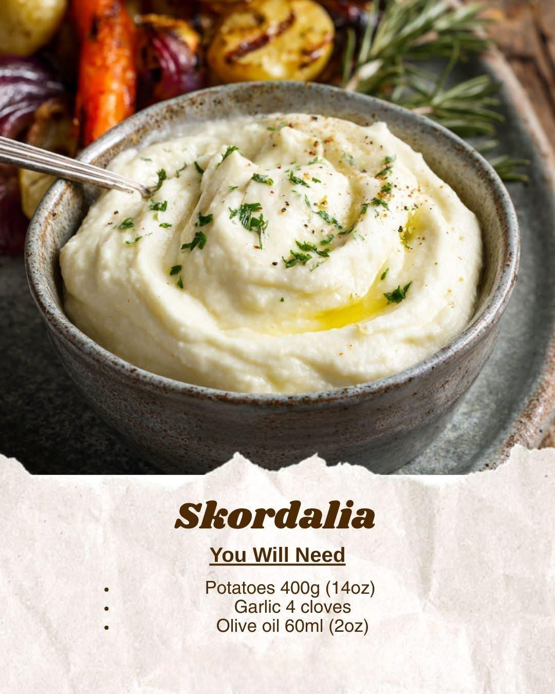 Skordalia — crema grecească de usturoi cu ulei de măsline