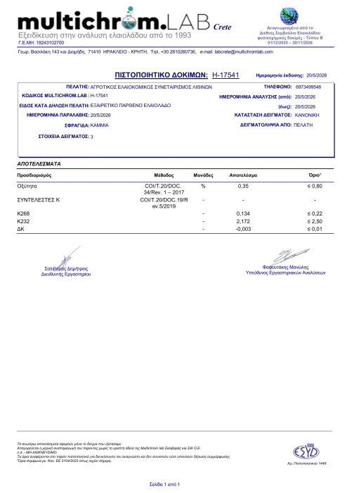 Ulei de Măsline Extravirgin PDO Sitia, Aciditate 0,3%, Presat la Rece, Creta, cutie 500ml [2]