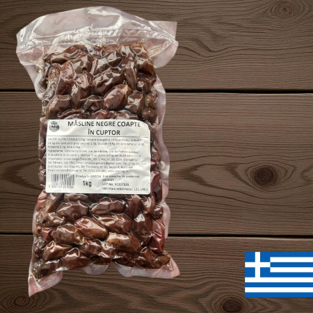 Masline - "Măsline naturale negre tip prune coapte în cuptor Damaskinoelies 1kg - low-sodium"