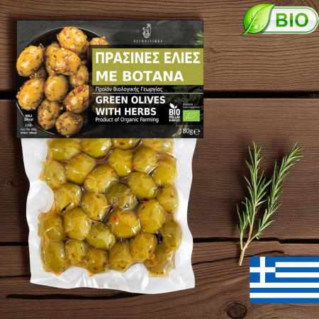 Masline - "Măsline naturale verzi organice cu ierburi 180g - produs BIO grecesc sănătos"