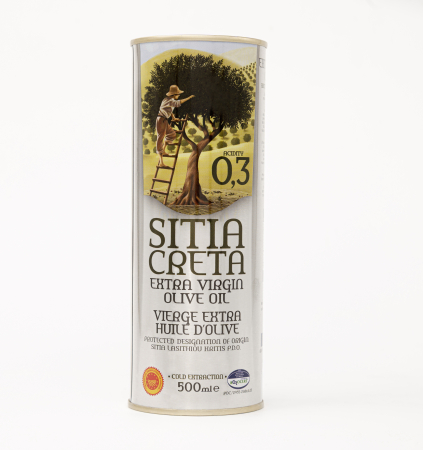 Noutati - Ulei de Măsline Extravirgin PDO Sitia, Aciditate 0,3%, Presat la Rece, Creta, cutie 500ml