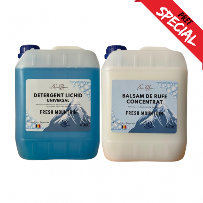 Pachet Velino Home – Detergent și Balsam Fresh Mountain, 5+5L, 200 de spălări [1]