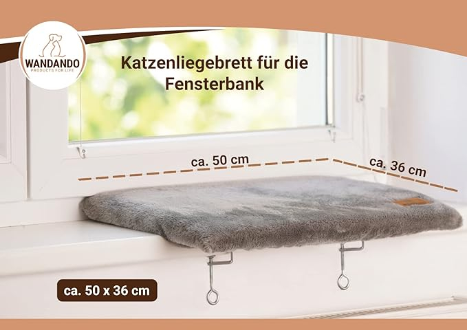 Perna pervaz pentru pisici WANDANDO, lemn/textil, gri, 50 x 36 cm [2]
