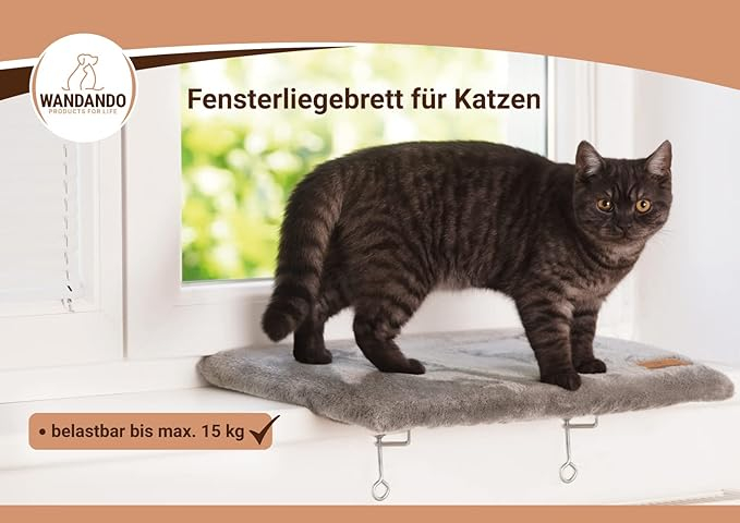 Perna pervaz pentru pisici WANDANDO, lemn/textil, gri, 50 x 36 cm [3]