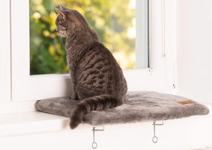 Perna pervaz pentru pisici WANDANDO, lemn/textil, gri, 50 x 36 cm [1]
