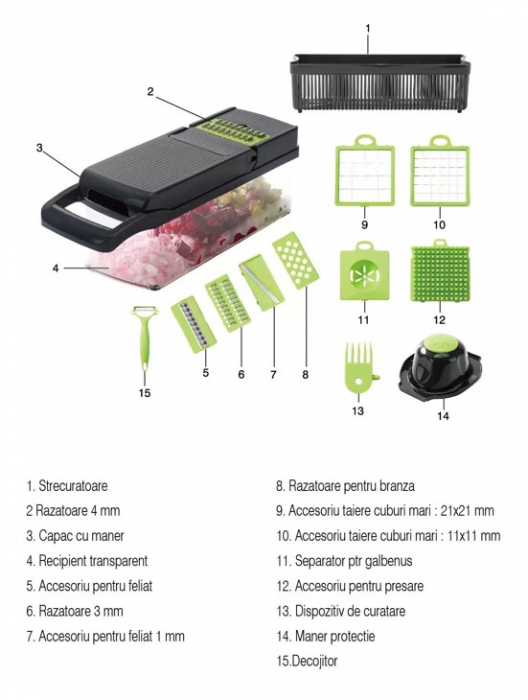 Razatoare multifunctionala, pentru fructe si legume, 15 in 1,  Grunberg GR6149 [2]