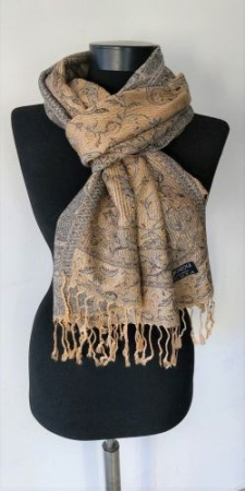 Esarfe - Esarfa Pashmina Crem -Gri Inchis