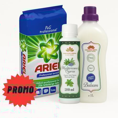 Pachete promotionale - Pachet Ariel 10kg + Balsam 1L + Parfum rufe Cashmere Aroma