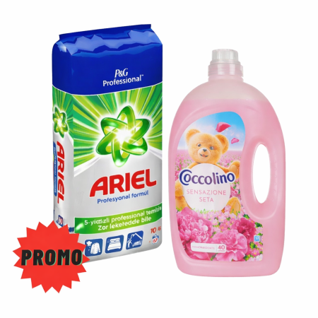 Detergenti curatenie si intretinere - Pachet promotional Ariel 10kg + Balsam Coccolino 3L