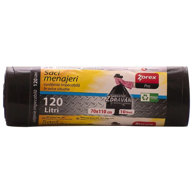Casa si gradina - Saci menajeri Zorex Pro, 120L, negru, 10 buc/rola