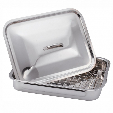 Toate Produsele - Tava din inox pentru cuptor, cu grill si capac, 38 x 28 x 6 cm, Grunberg GR2967