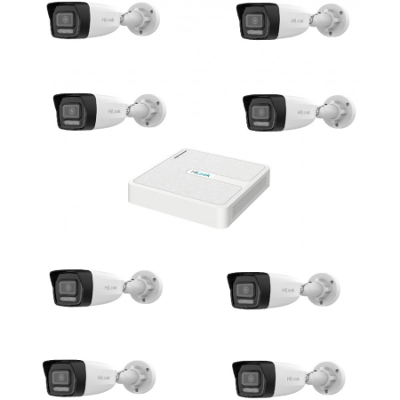 Kit supraveghere video - Kit NVR 8 canale POE cu 8 camere IP 4MP, lentila 2.8mm, Dual light 30m, microfon, PoE, IP67