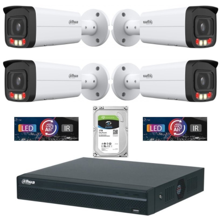 Kit supraveghere video - Sistem de supraveghere IP Dahua DH-4CEXT50MIP2-8MP3.6 cu 4 camere de 8MP, Smart Dual Light 50m, microfon, PoE